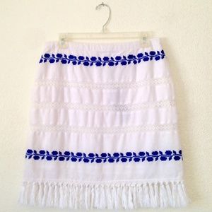 For Cynthia Linen Skirt W/Tassels And Embroidery